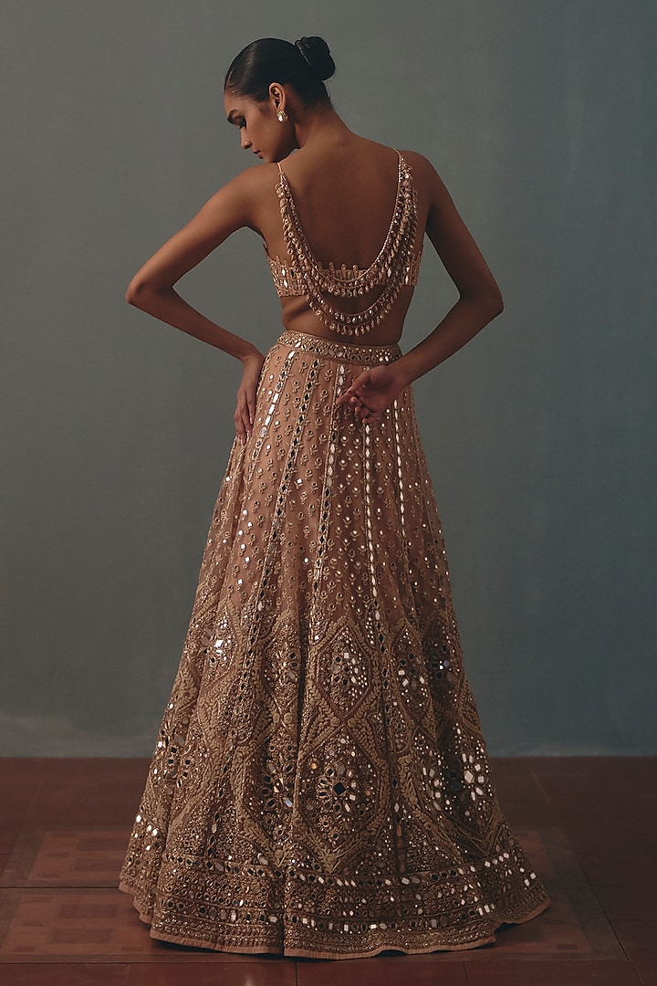 Dusty Pink Net Embroidered Bridal Bridal Lehenga Set by Arpita Mehta at Pernia's Pop Up Shop