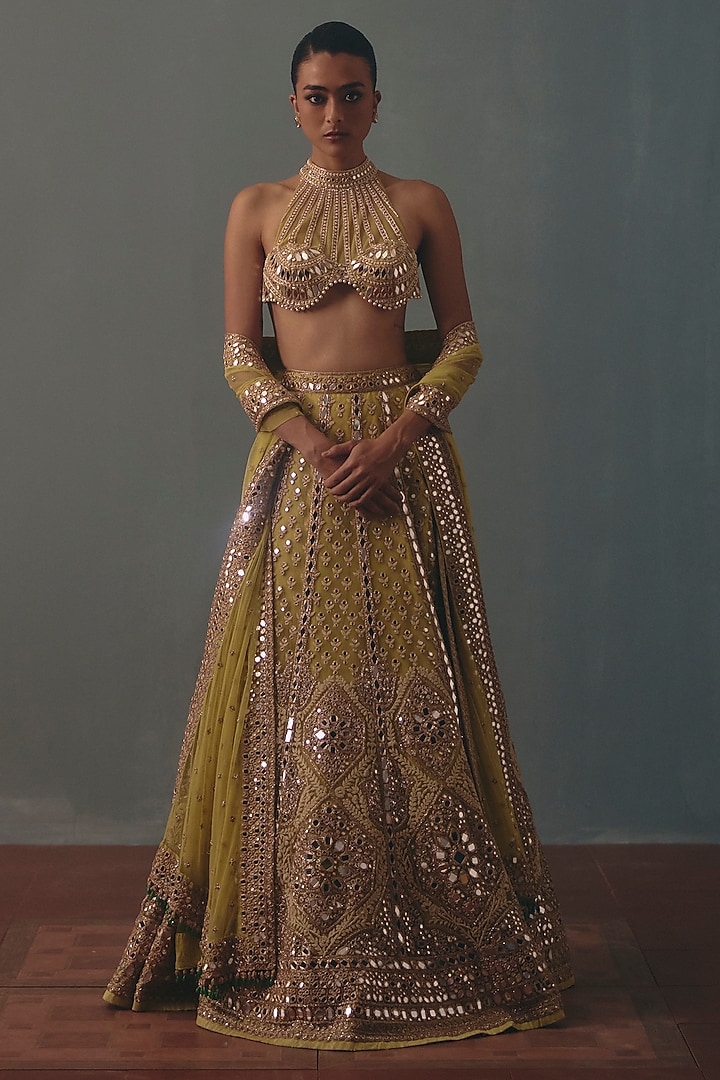 Mint Green Net Embroidered Bridal Bridal Lehenga Set by Arpita Mehta at Pernia's Pop Up Shop