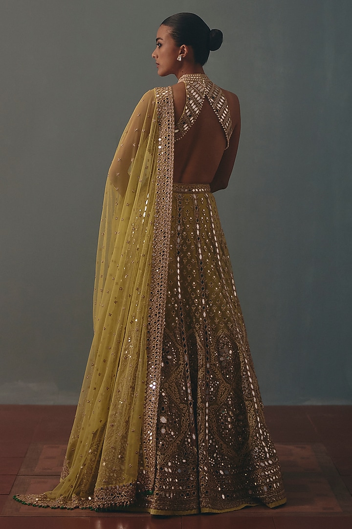 Mint Green Net Embroidered Bridal Bridal Lehenga Set by Arpita Mehta at Pernia's Pop Up Shop