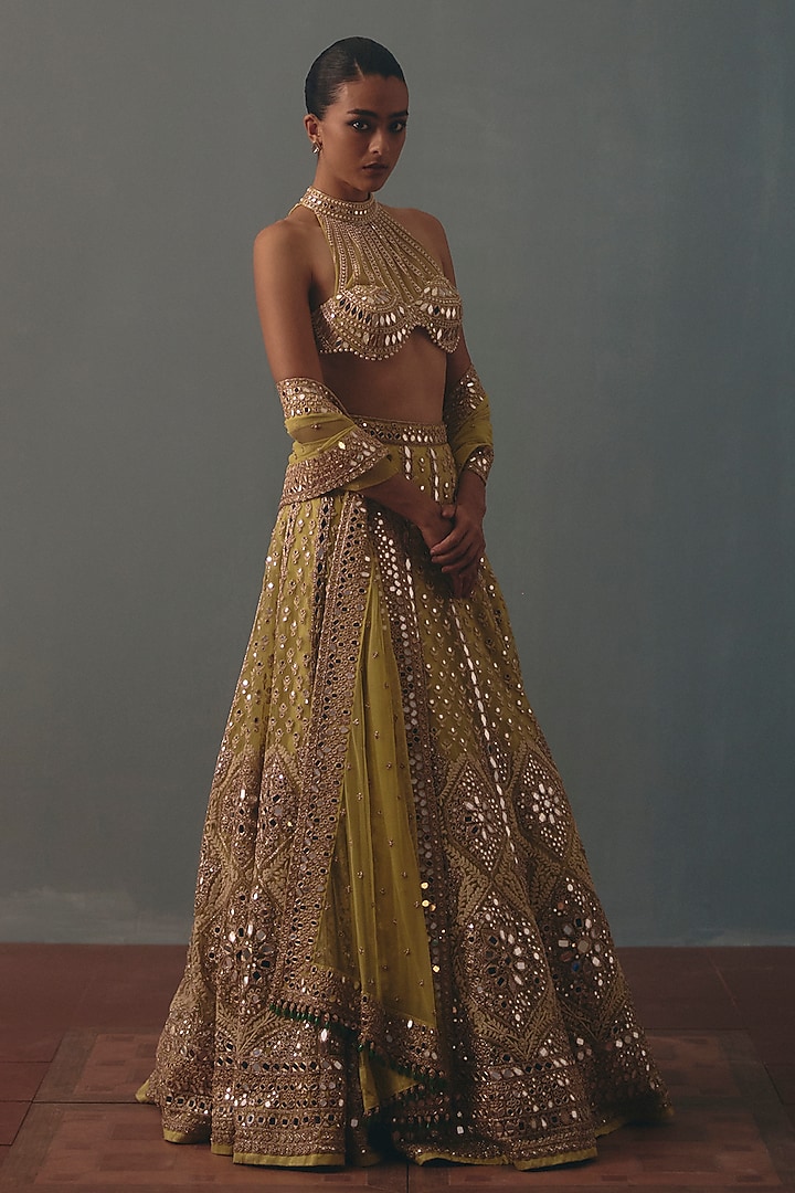 Mint Green Net Embroidered Bridal Bridal Lehenga Set by Arpita Mehta at Pernia's Pop Up Shop