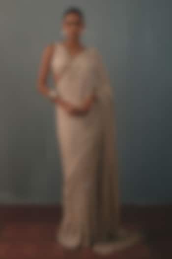 Coconut White Georgette Hand Embroidered Bridal Bridal Saree Set by Arpita Mehta at Pernia's Pop Up Shop