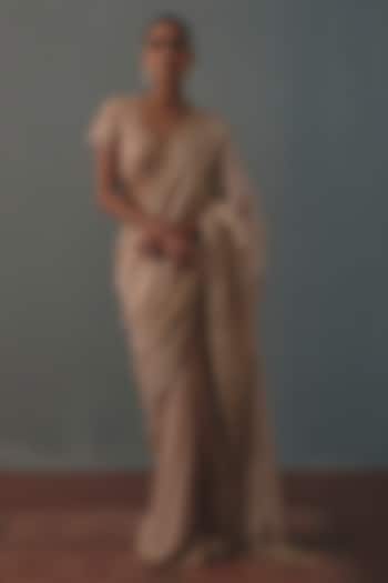 Rose Gold Tissue Silk Hand Embroidered Bridal Bridal Saree Set by Arpita Mehta at Pernia's Pop Up Shop