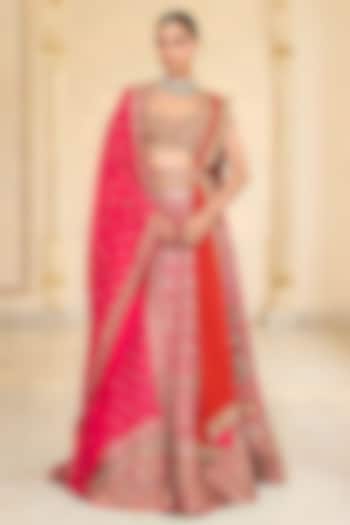 Rani Pink Organza Mirror Hand Embroidered Bridal Lehenga Set by Arpita Mehta at Pernia's Pop Up Shop
