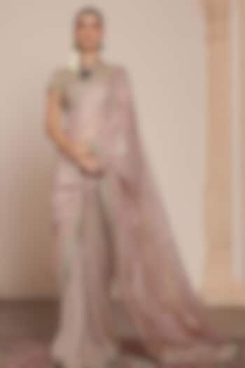 Old Rose Silk Tissue Bridal Saree Set by Arpita Mehta at Pernia's Pop Up Shop