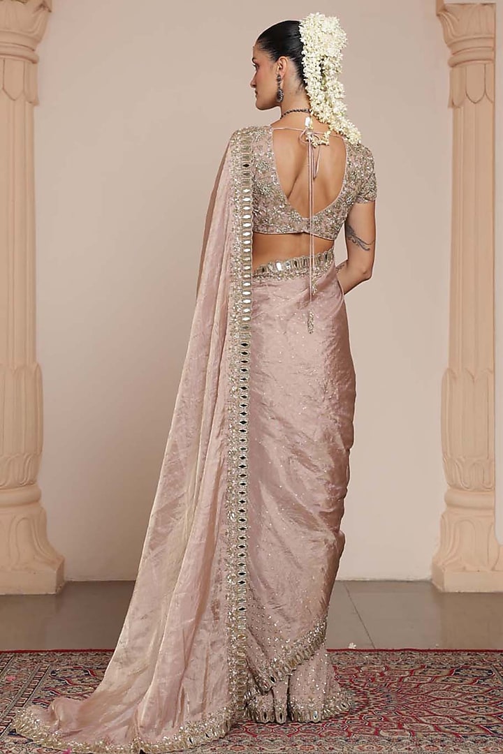 Old Rose Silk Tissue Bridal Saree Set by Arpita Mehta at Pernia's Pop Up Shop