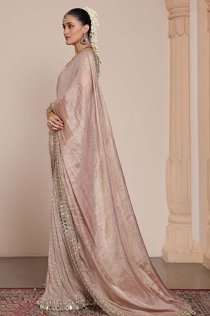 Old Rose Silk Tissue Bridal Saree Set by Arpita Mehta at Pernia's Pop Up Shop
