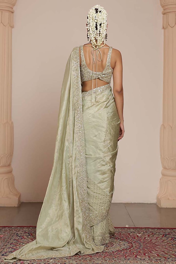 Sea Green Silk Tissue Bridal Saree Set by Arpita Mehta at Pernia's Pop Up Shop