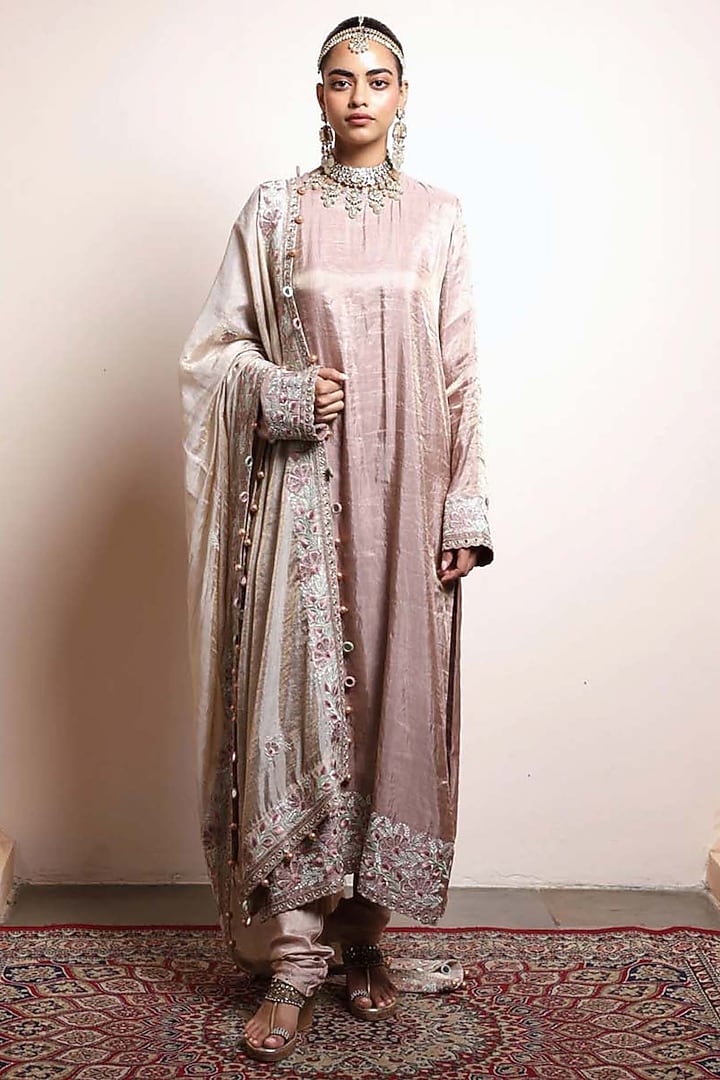 Old Rose Silk Tissue Kurta Set by Arpita Mehta at Pernia's Pop Up Shop
