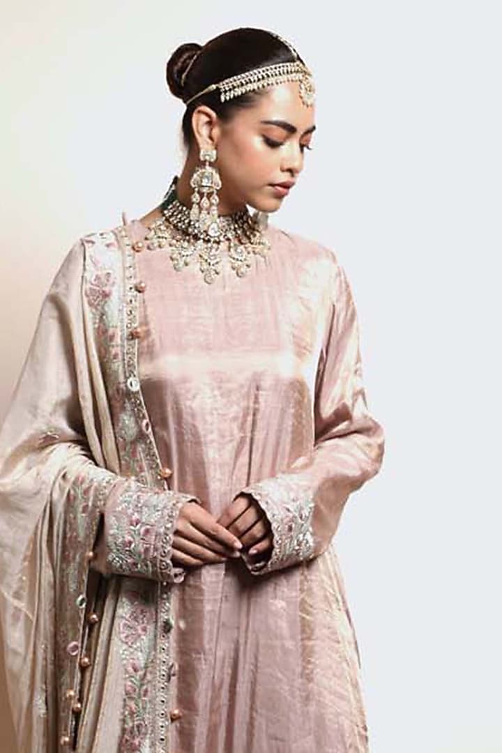Old Rose Silk Tissue Kurta Set by Arpita Mehta at Pernia's Pop Up Shop