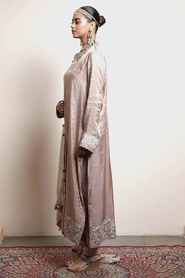 Old Rose Silk Tissue Kurta Set by Arpita Mehta at Pernia's Pop Up Shop