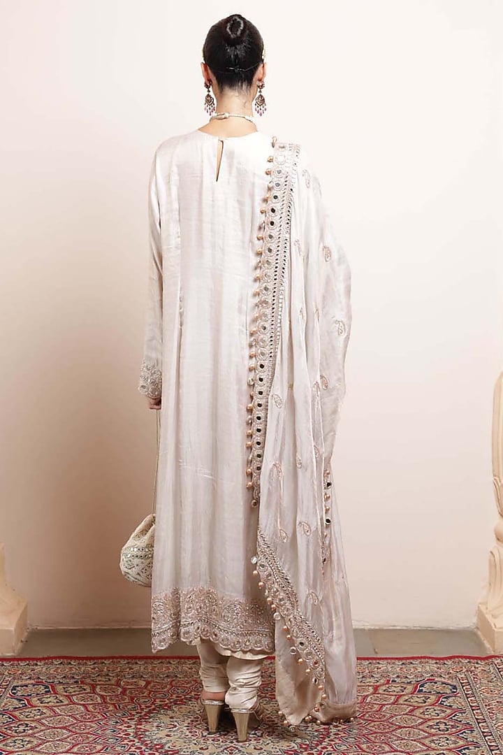 Rose Gold Silk Tissue Kurta Set by Arpita Mehta at Pernia's Pop Up Shop