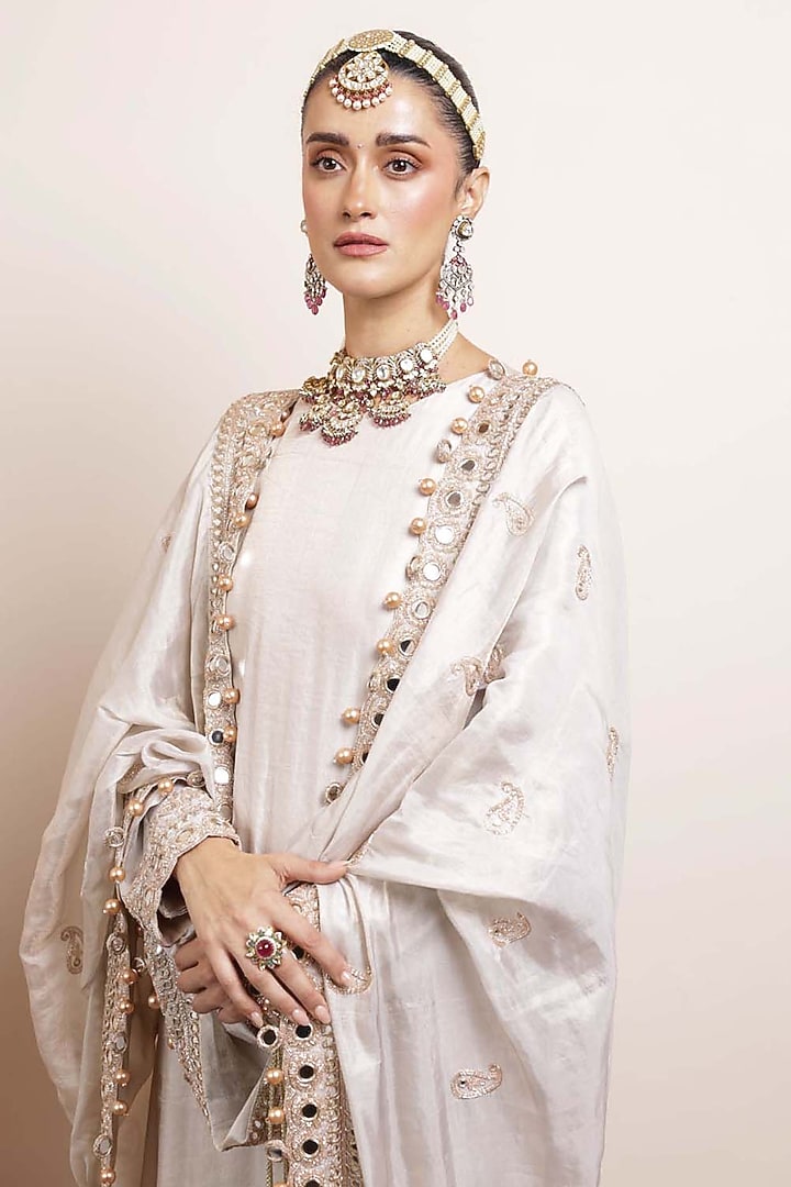 Rose Gold Silk Tissue Kurta Set by Arpita Mehta at Pernia's Pop Up Shop