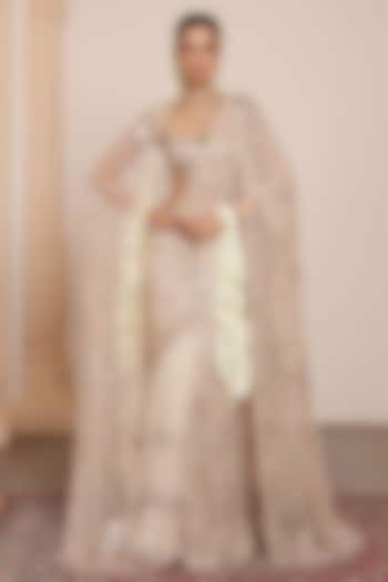 Light Nude Georgette Embellished Bridal Saree Set by Arpita Mehta at Pernia's Pop Up Shop