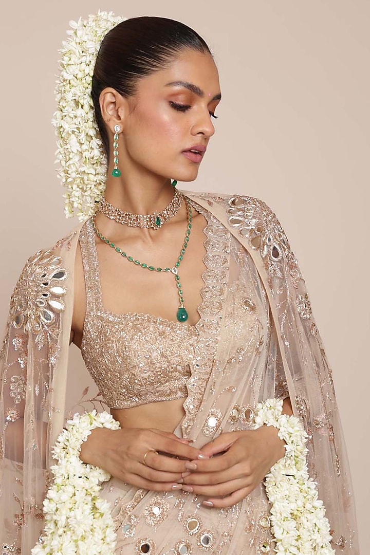 Light Nude Georgette Embellished Bridal Saree Set by Arpita Mehta at Pernia's Pop Up Shop
