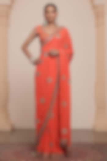 Orange Georgette Embroidered Bridal Saree Set by Arpita Mehta at Pernia's Pop Up Shop