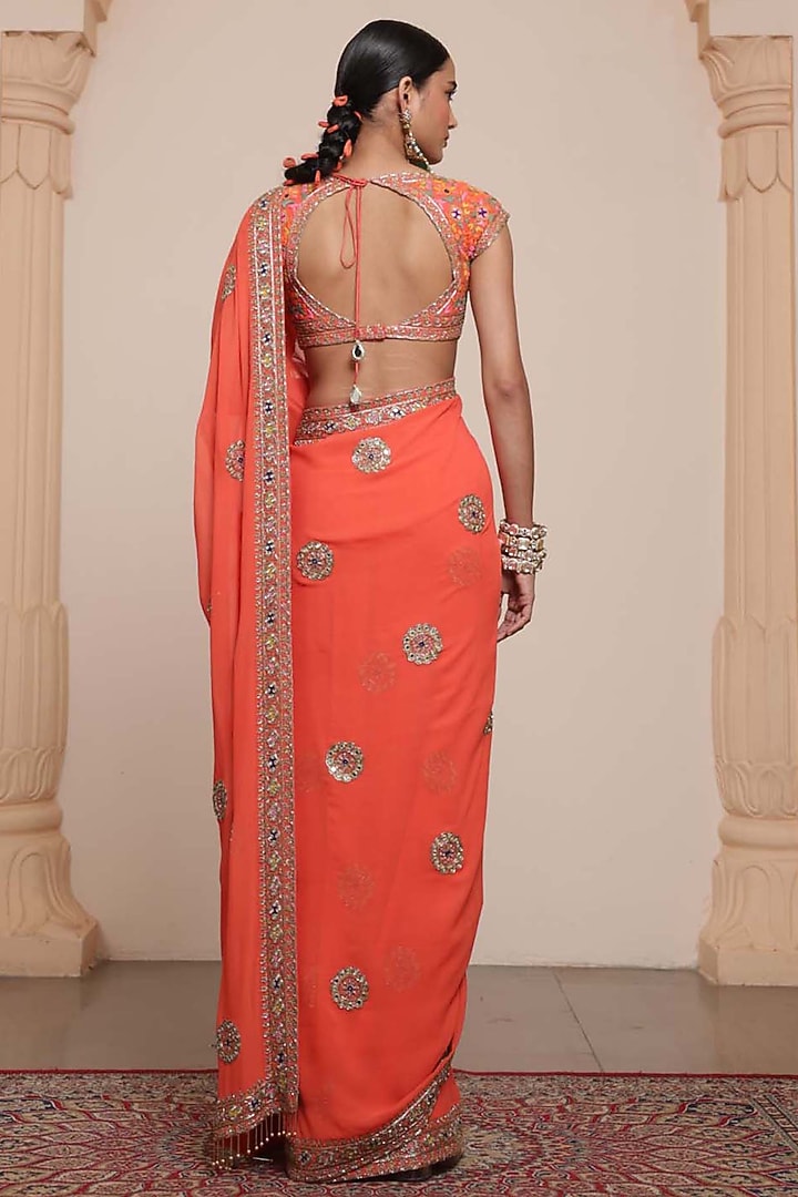 Orange Georgette Embroidered Bridal Saree Set by Arpita Mehta at Pernia's Pop Up Shop