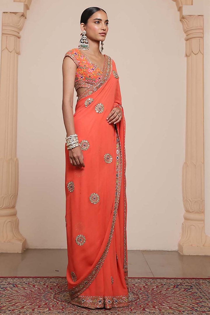 Orange Georgette Embroidered Bridal Saree Set by Arpita Mehta at Pernia's Pop Up Shop