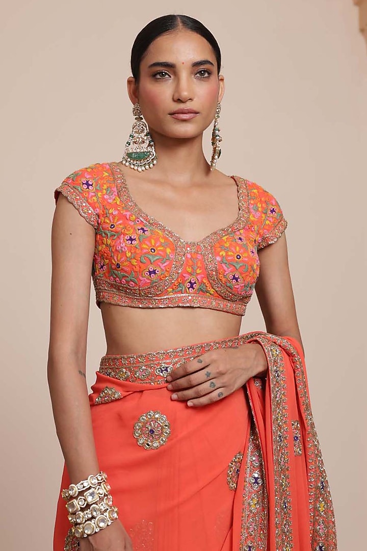 Orange Georgette Embroidered Bridal Saree Set by Arpita Mehta at Pernia's Pop Up Shop