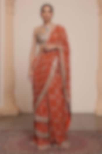 Orange & Gold Georgette Tiered Ruffled Bridal Saree Set by Arpita Mehta at Pernia's Pop Up Shop