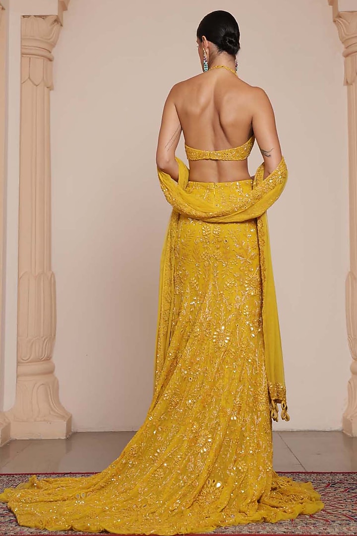 Yellow Net Embroidered Skirt Set by Arpita Mehta at Pernia's Pop Up Shop