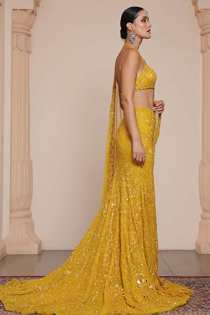 Yellow Net Embroidered Skirt Set by Arpita Mehta at Pernia's Pop Up Shop