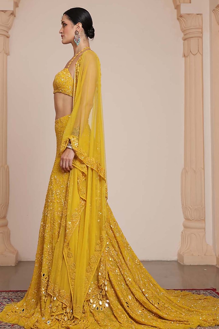 Yellow Net Embroidered Skirt Set by Arpita Mehta at Pernia's Pop Up Shop