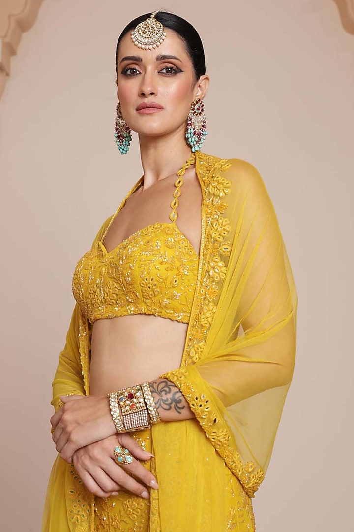 Yellow Net Embroidered Skirt Set by Arpita Mehta at Pernia's Pop Up Shop
