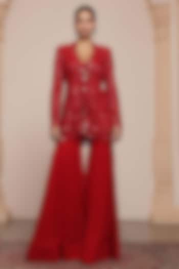 Red Georgette Gharara Set by Arpita Mehta at Pernia's Pop Up Shop