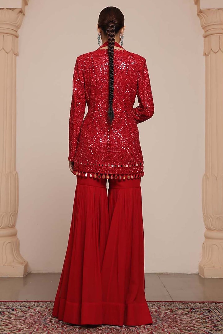 Red Georgette Gharara Set by Arpita Mehta at Pernia's Pop Up Shop