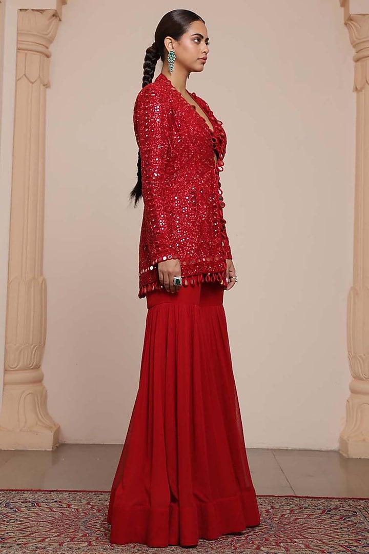 Red Georgette Gharara Set by Arpita Mehta at Pernia's Pop Up Shop
