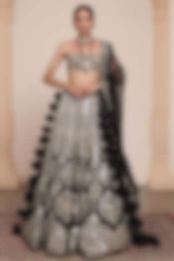 Black & Gold Organza Mirror Embroidered Bridal Lehenga Set by Arpita Mehta at Pernia's Pop Up Shop