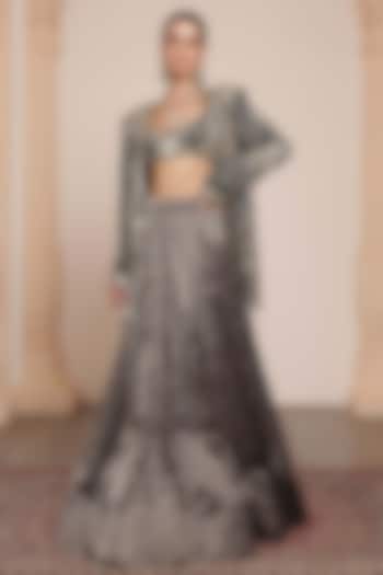 Black Silk Tissue Skirt Set by Arpita Mehta at Pernia's Pop Up Shop