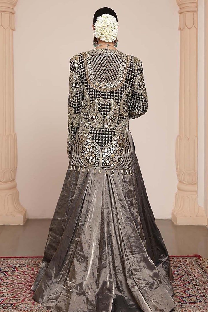 Black Silk Tissue Skirt Set by Arpita Mehta at Pernia's Pop Up Shop