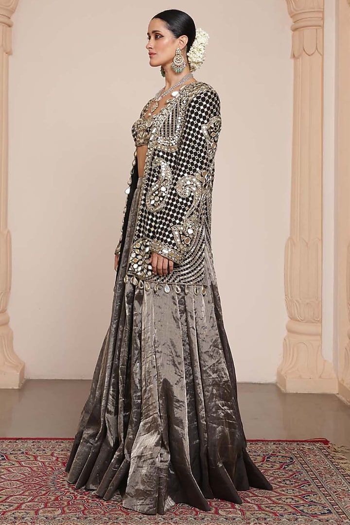 Black Silk Tissue Skirt Set by Arpita Mehta at Pernia's Pop Up Shop