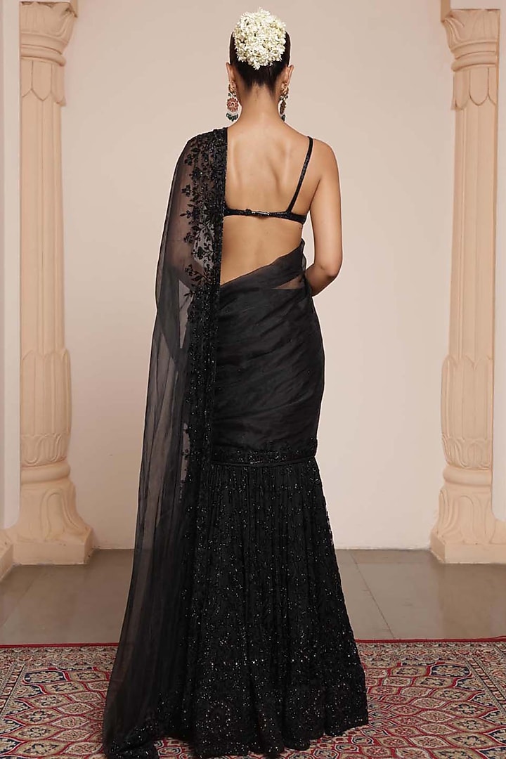 Black Net Embroidered Bridal Lehenga Saree Set by Arpita Mehta at Pernia's Pop Up Shop