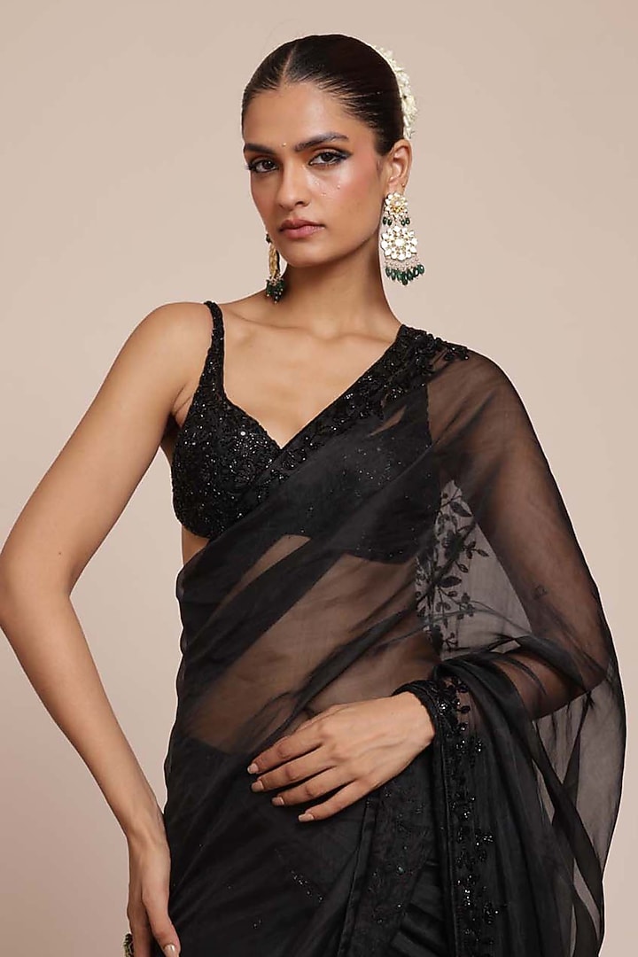 Black Net Embroidered Bridal Lehenga Saree Set by Arpita Mehta at Pernia's Pop Up Shop