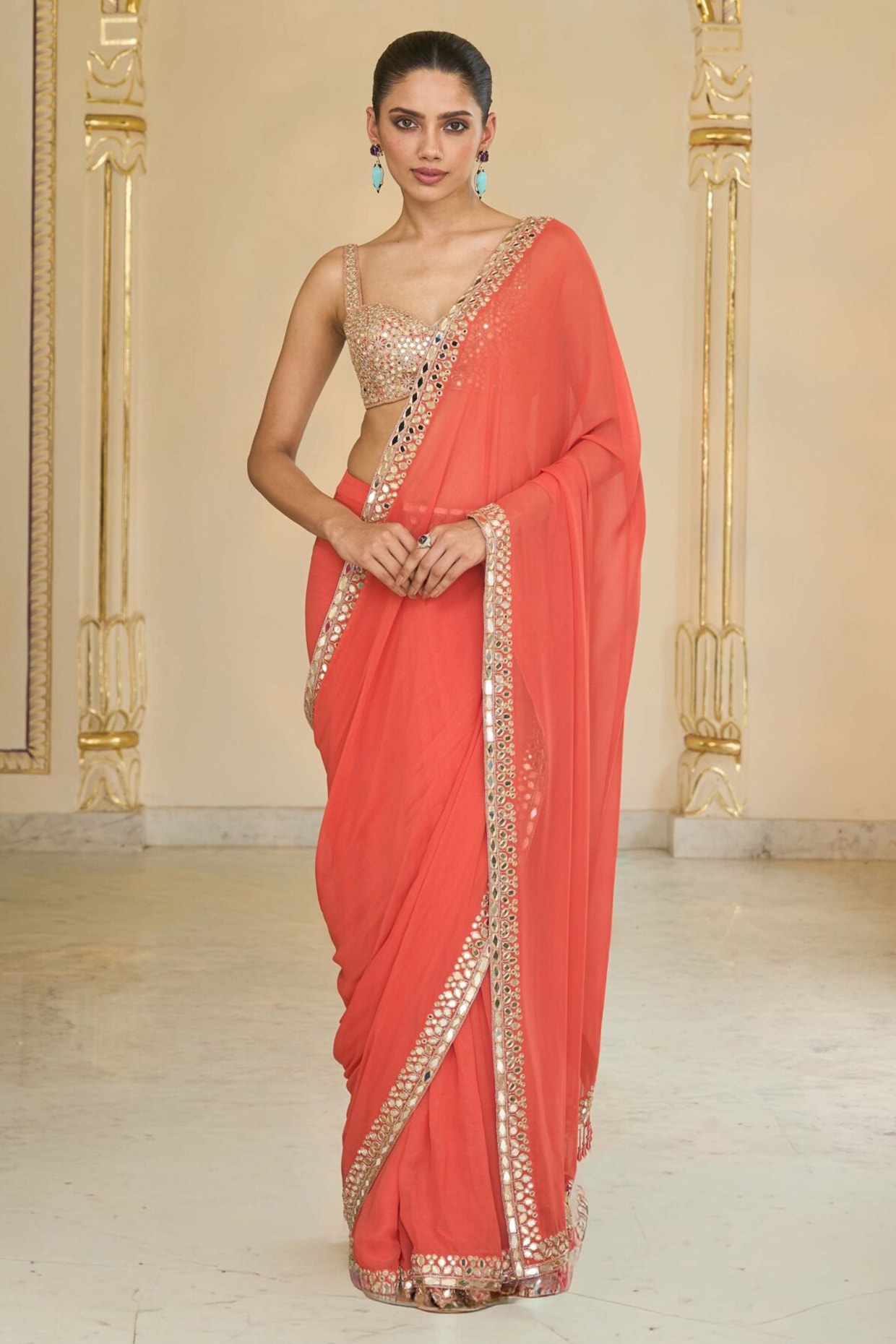 Arpita Mehta Coral Georgette Saree Set