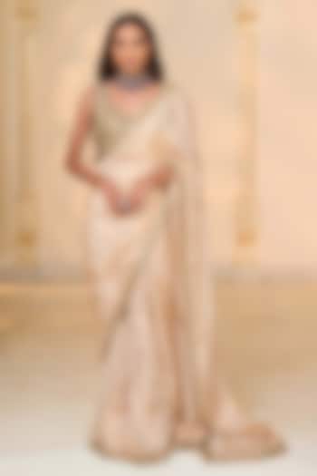 Golden Tissue Hand Embroidered Bridal Saree Set by Arpita Mehta at Pernia's Pop Up Shop