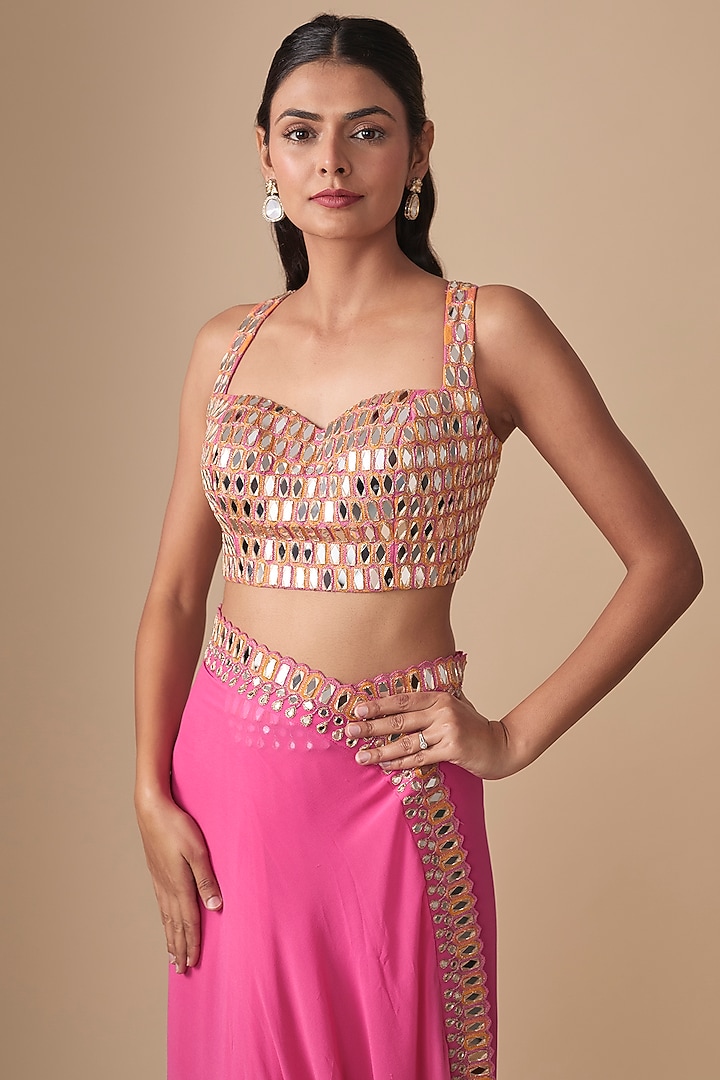 Pink Georgette & Net Embroidered Reception Saree Set by Arpita Mehta at Pernia's Pop Up Shop