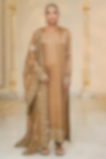 Bronze Tissue Hand Embroidered Kurta Set by Arpita Mehta at Pernia's Pop Up Shop