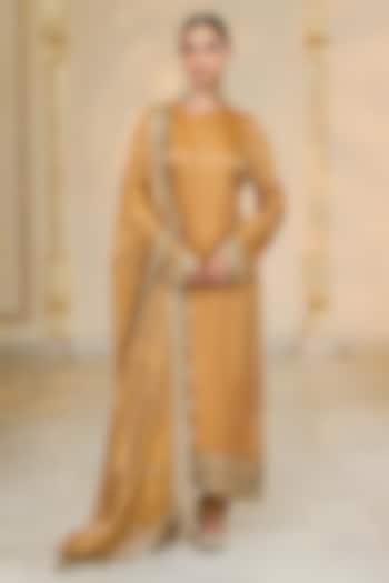 Copper Tissue Hand Embroidered Kurta Set by Arpita Mehta at Pernia's Pop Up Shop