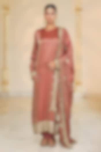 Light Brick Tissue Hand Embroidered Kurta Set by Arpita Mehta at Pernia's Pop Up Shop