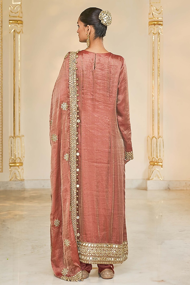 Light Brick Tissue Hand Embroidered Kurta Set by Arpita Mehta at Pernia's Pop Up Shop