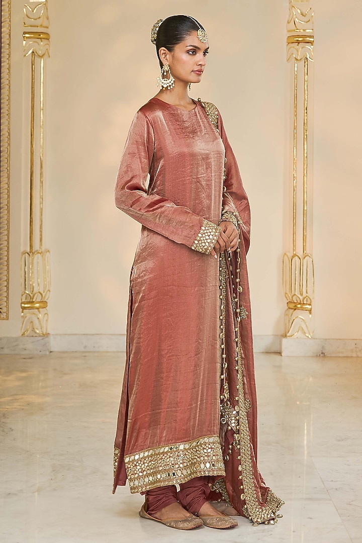 Light Brick Tissue Hand Embroidered Kurta Set by Arpita Mehta at Pernia's Pop Up Shop