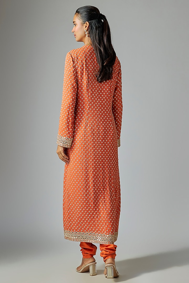 Toasted Orange Silk Kurta Set by Arpita Mehta at Pernia's Pop Up Shop
