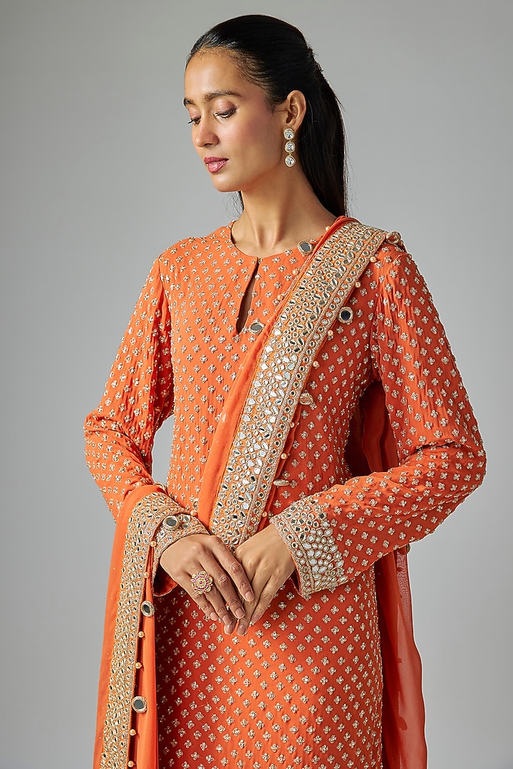 Toasted Orange Silk Kurta Set by Arpita Mehta at Pernia's Pop Up Shop