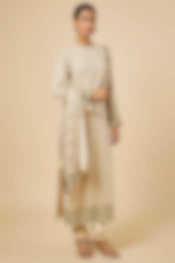 Coconut & Gold-Colored Georgette Mirror Embroidered Kurta Set by Arpita Mehta at Pernia's Pop Up Shop