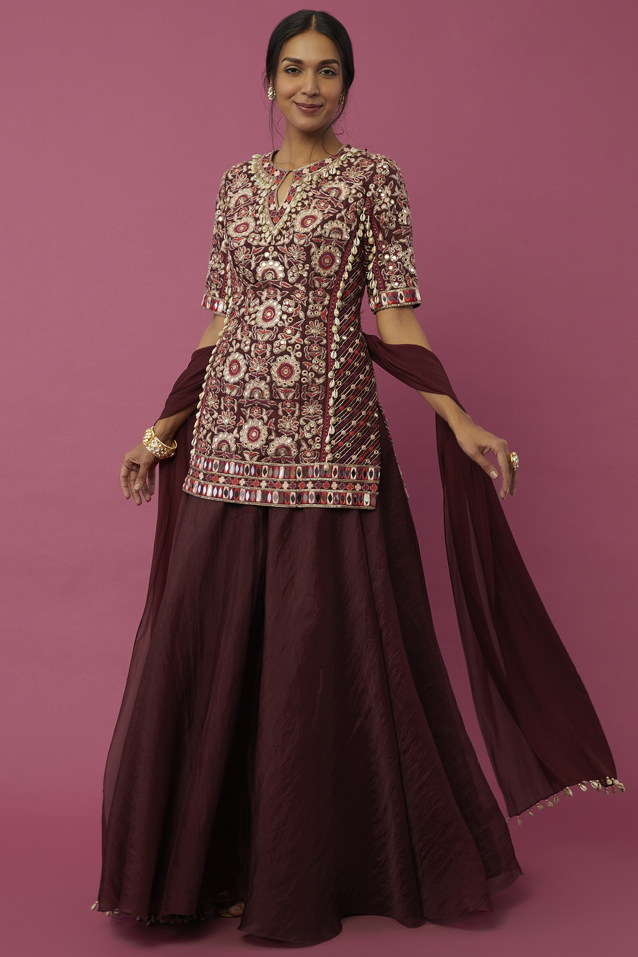 Wine Organza Sharara Set by Arpita Mehta