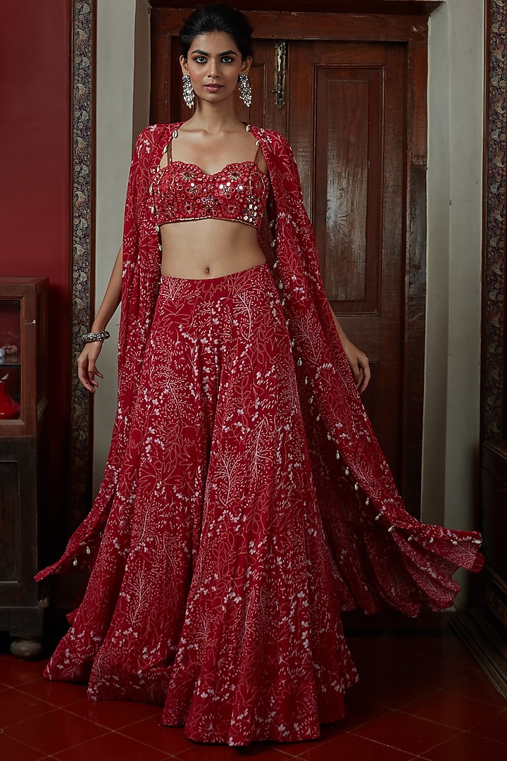Red Printed Sharara Set by Arpita Mehta