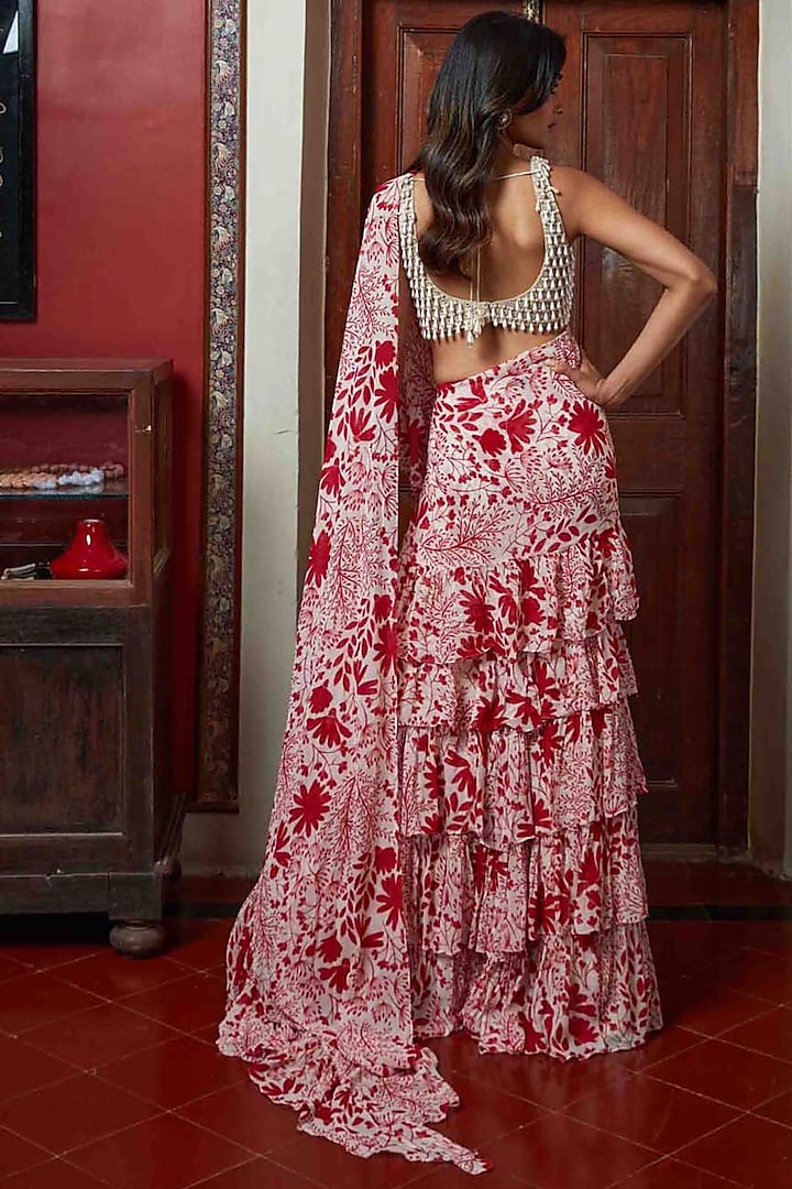 Printed Ruffle Blouse & Lehenga